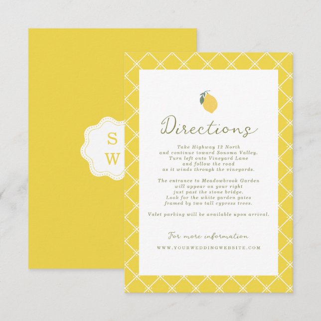 Minimal Lemon Amalfi Coast Wedding Directions Card Begleitkarte (Vorne/Hinten)