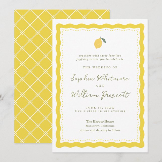Minimal Lemon Amalfi Coast Wedding Invitation Einladung (Vorne/Hinten)