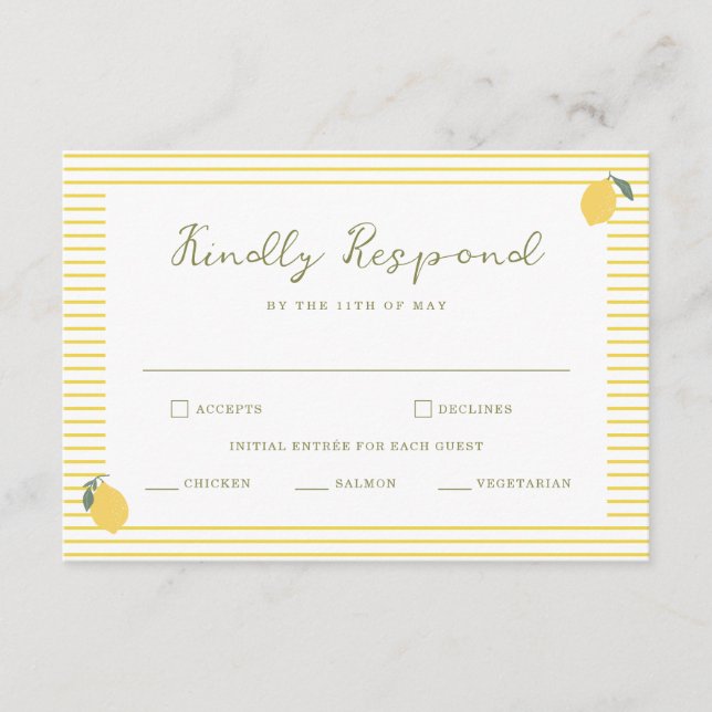 Minimal Lemon Amalfi Coast Wedding RSVP Card Begleitkarte (Vorderseite)