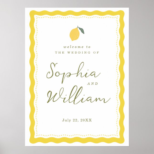 Minimal Lemon Amalfi Coast Wedding Welcome Sign Poster (Vorne)