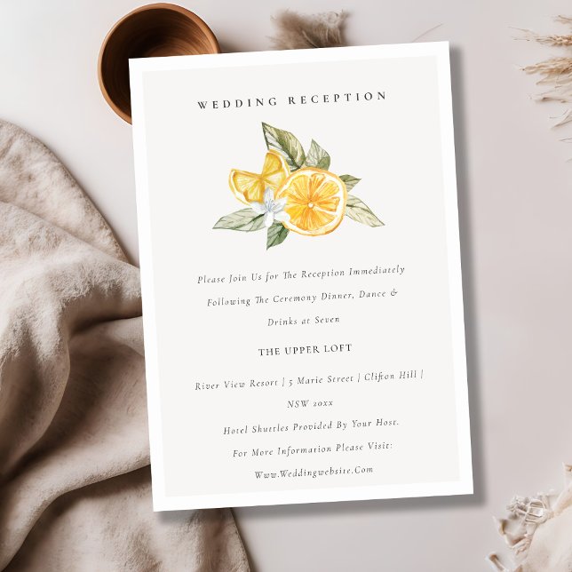 Minimal Lemon Botanical Boho Hochzeitsempfang Begleitkarte (Von Creator hochgeladen)