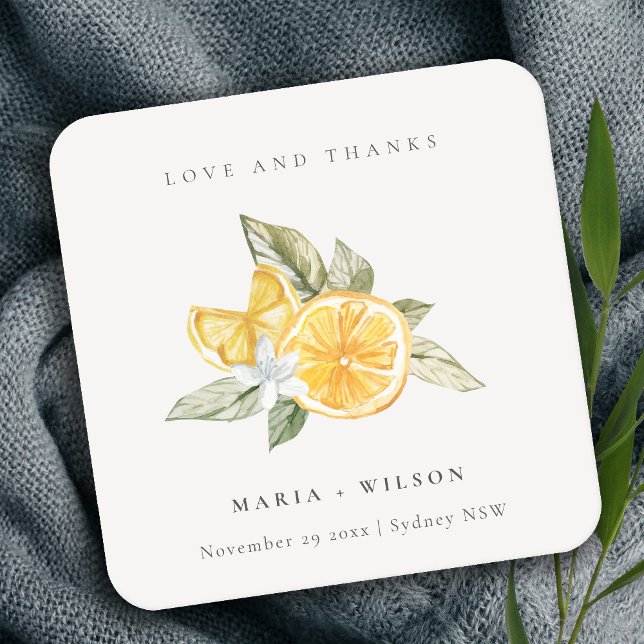 Minimal Lemon Botanical Boho Liebe Dank Hochzeit Rechteckiger Pappuntersetzer (Von Creator hochgeladen)