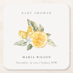 Minimal Lemon Botanische Leafy Boho Babydusche Rechteckiger Pappuntersetzer