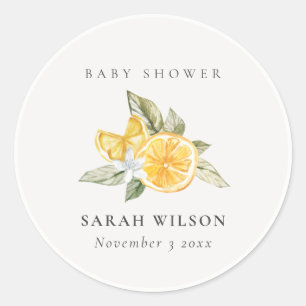 Minimal Lemon Botanische Leafy Boho Babydusche Runder Aufkleber