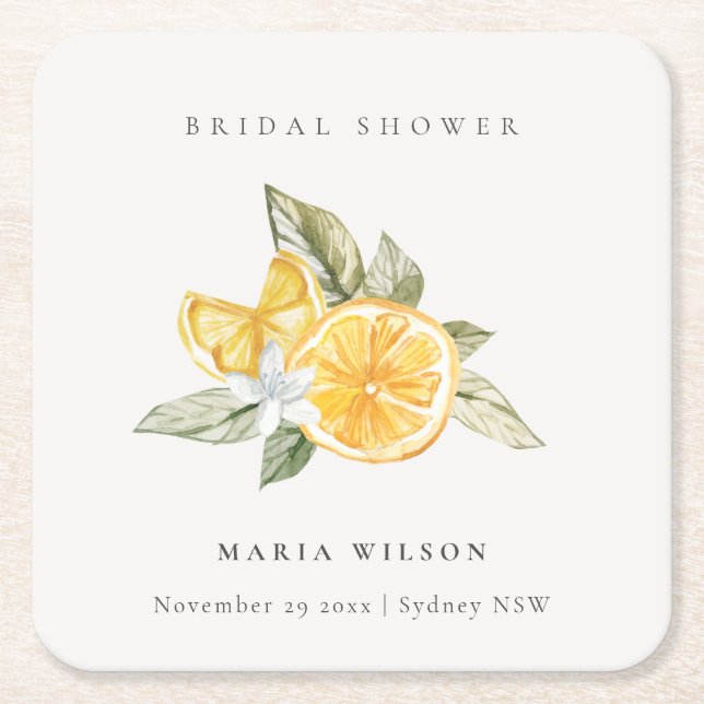 Minimal Lemon Foliage Boho Paare Dusche Willkommen Rechteckiger Pappuntersetzer (Vorderseite)