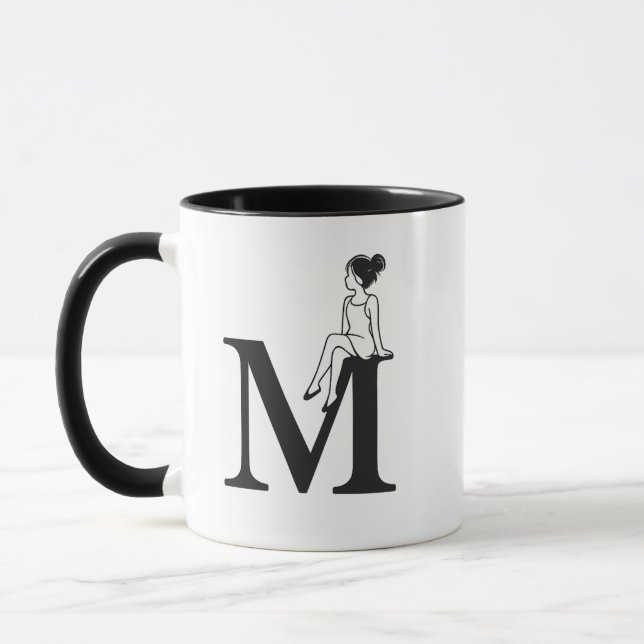 Minimal Letter M Mug with Elegant Girl Illustratio Tasse (Links)
