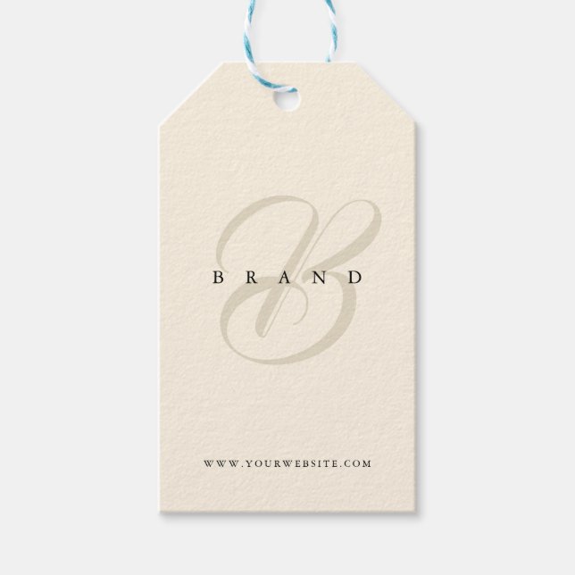 Minimal Light Beige Black Elegant Monogram Company Geschenkanhänger (Vorderseite)