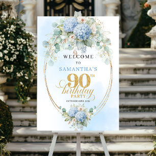 Minimal Light Blaues Florales 90. Geburtstags-Will Poster