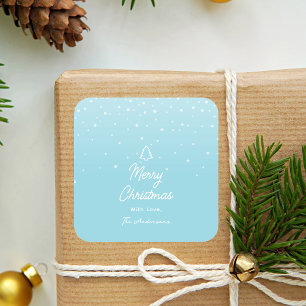 Minimal Light Pastel Blue Snowy Frohe Weihnachten Quadratischer Aufkleber