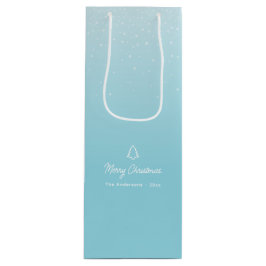 Minimal Light Pastel Blue Snowy Weihnachten Party Geschenktüte Für Weinflaschen