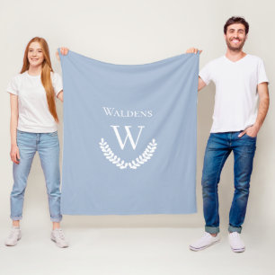 Minimal Light Steel Blue Monogram Fleece Blanket