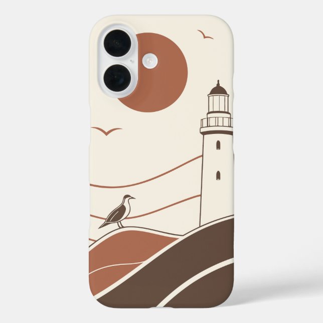 Minimal Lighthouse Coastal Illustration Phone Case (Rückseite)