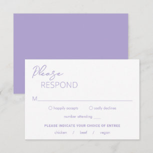 Minimal Lilac Moderne Hochzeit RSVP Karte