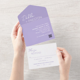 Minimal Lilac QR Code Moderne Hochzeit All In One Einladung