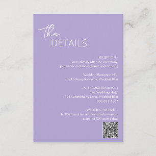 Minimal Lilac QR Code Moderne Hochzeit Begleitkarte