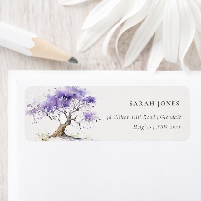 Minimal Lilac Watercolor Jacaranda Tree Adresse (Insitu)