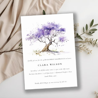 Minimal Lilac Watercolor Jacaranda Tree Geburtstag Einladung