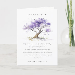 Minimal Lilac Watercolor Jacaranda Tree Wedding Dankeskarte
