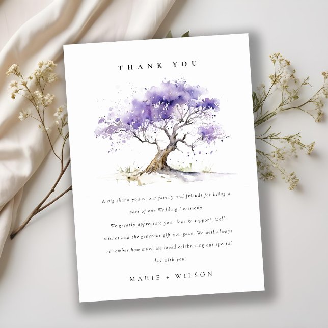 Minimal Lilac Watercolor Jacaranda Tree Wedding Dankeskarte (Von Creator hochgeladen)