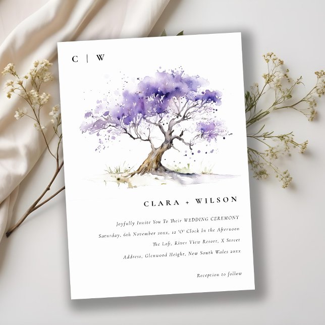 Minimal Lilac Watercolor Jacaranda Tree Wedding Einladung (Von Creator hochgeladen)