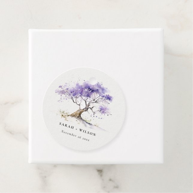 Minimal Lilac Watercolor Jacaranda Tree Wedding Geschenkanhänger (Beispiel)