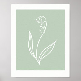 Minimal Lily of the Valley Line Art on Sage Green  Poster