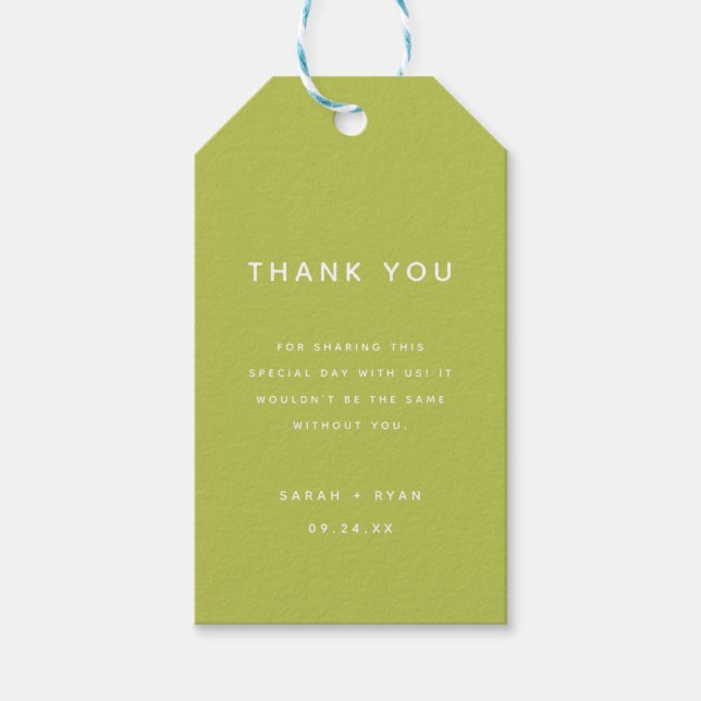 Minimal Lime Green Wedding Favor Thank You Geschenkanhänger (Vorderseite)