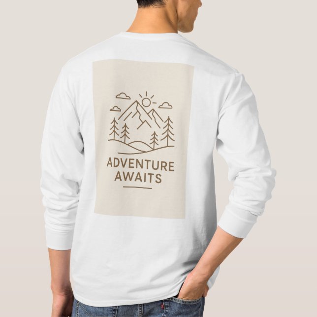 Minimal Line-Art “Adventure Awaits” T-shirt design (Rückseite)