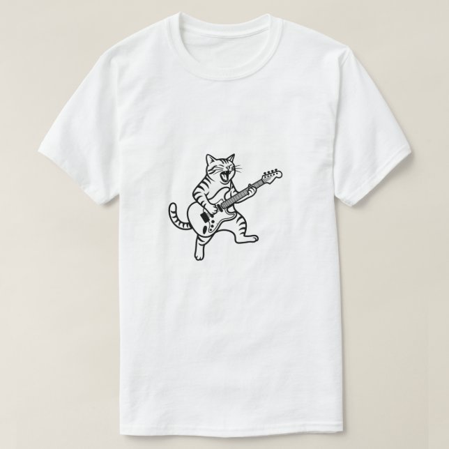 Minimal Line Art Cat Guitar T-Shirt for Men (Design vorne)