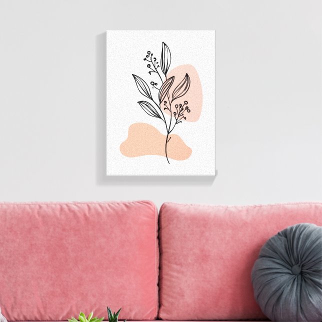 Minimal Line Art Floral Canvas – Soft Pastel Botan Leinwanddruck (Insitu (Wohnzimmer))