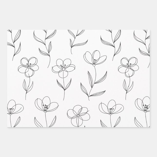 Minimal Line Art Floral Geschenkpapier Set (Vorderseite)