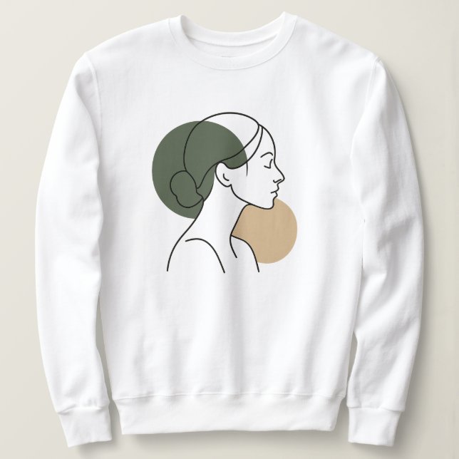 Minimal Line Art Woman Sweatshirt – Earth Tones (Design vorne)