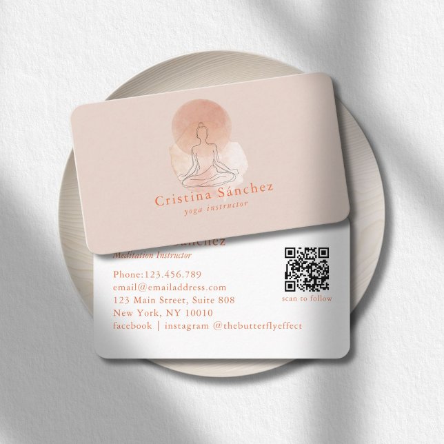 Minimal Line Art Woman Yoga Meditation QR Code Visitenkarte (Minimal Line Art Woman Yoga Meditation QR Code Business Card)