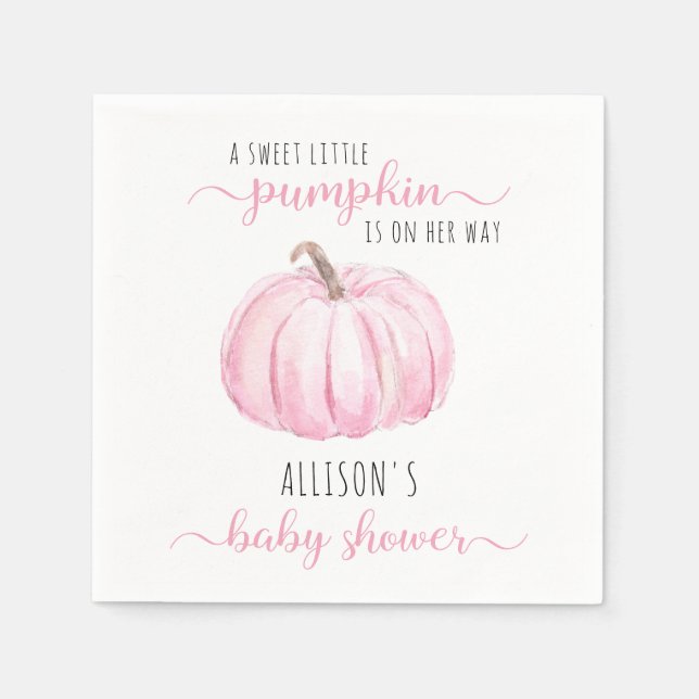 Minimal Little Pumpkin Pink Wasserfarbe Kinderdusc Serviette (Vorderseite)