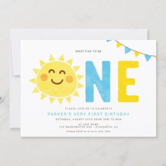 Minimal Little Sunshine First Birthday Boy Einladung