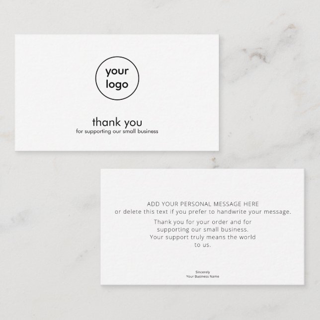 Minimal Logo Thank You Card Small Business Visitenkarte (Vorne/Hinten)