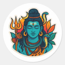 Minimal Lord Shiva Illustration – Trishul, Damru Runder Aufkleber