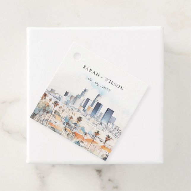 Minimal Los Angeles, California Watercolor Wedding Geschenkanhänger (Beispiel)