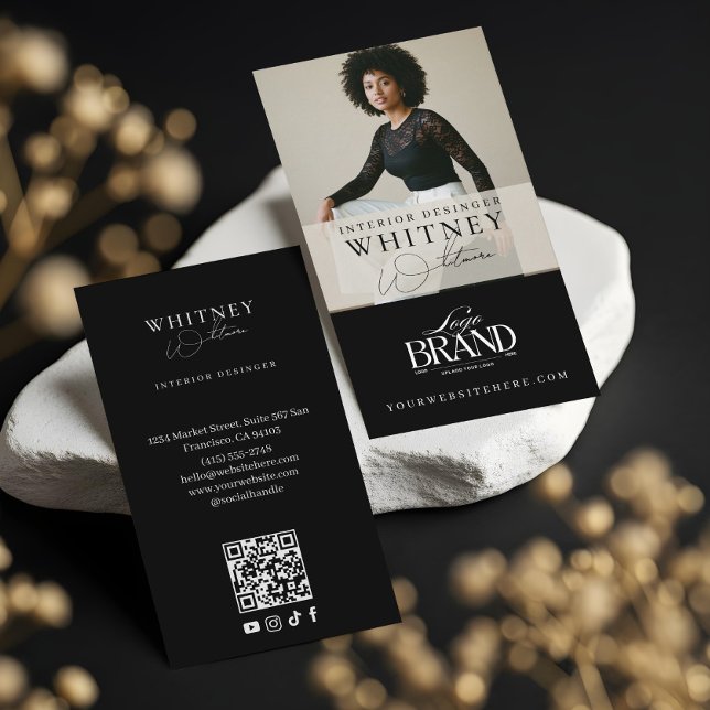 Minimal Luxury Black Interior Designer Photo Logo Visitenkarte (Minimal Luxury Black Interior Designer Photo Logo Business Card)