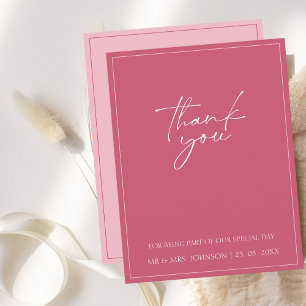 Minimal Magenta Pink Script Hochzeit Dankeskarte