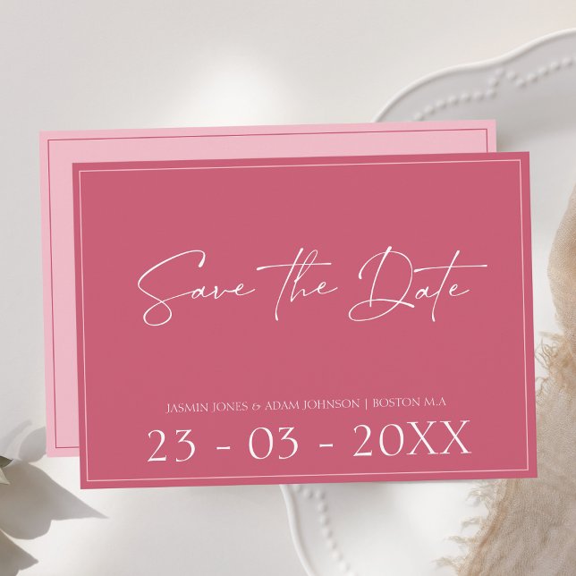 Minimal Magenta Pink Script Hochzeit speichern das Save The Date (Von Creator hochgeladen)
