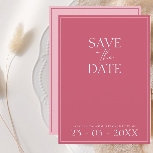Minimal Magenta Pink Script Hochzeit speichern Sie Save The Date (Von Creator hochgeladen)