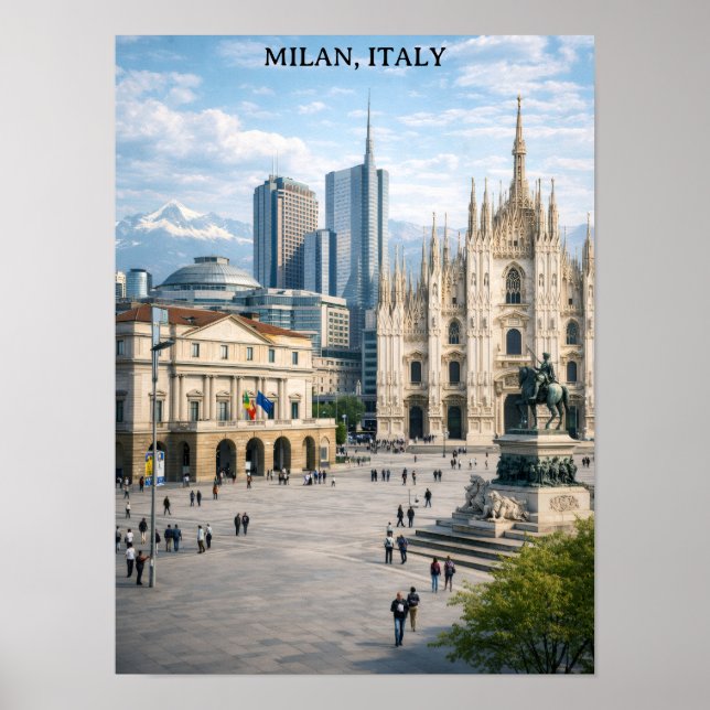 Minimal Mailand Italien Stadtansicht Wahrzeichen Poster (Vorne)