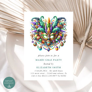 Minimal Mardi Gras Mask Party Einladung