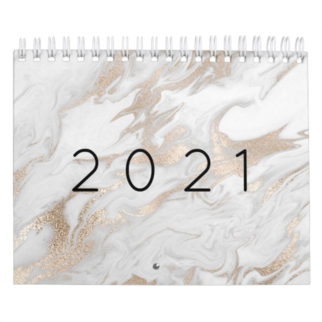 Minimal Marmor Weiß Grau Silver Rose Gold 2021 Kalender (Titelbild)