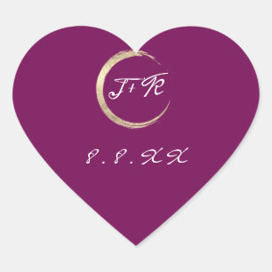 Minimal Marsala White Monogram Gold Save the Date Herz-Aufkleber