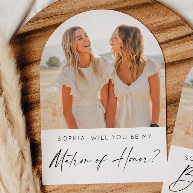 Minimal Matron of Honor Vorschlag Card mit Foto Einladung (Bridesmaid Proposal Card)