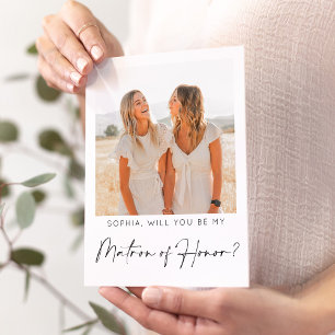 Minimal Matron of Honor Vorschlag Card mit Foto Postkarte