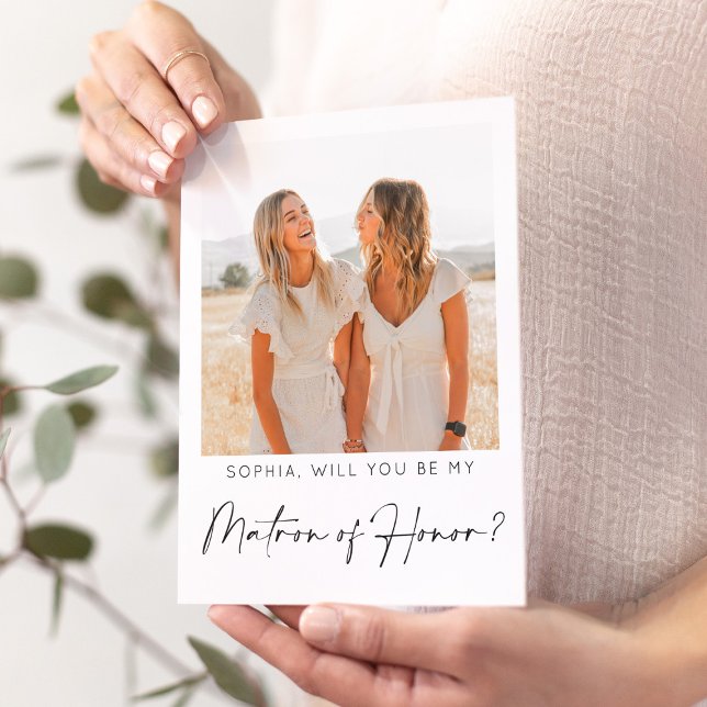 Minimal Matron of Honor Vorschlag Card mit Foto Postkarte (Von Creator hochgeladen)