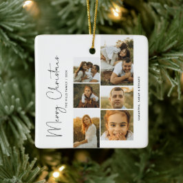 Minimal Merry Christmas Script  Family  6 Photos Keramikornament